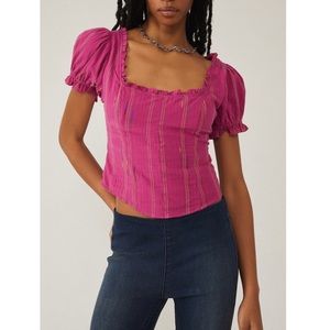 NWT Free People Serotonin Puff Sleeve Top Raspberry